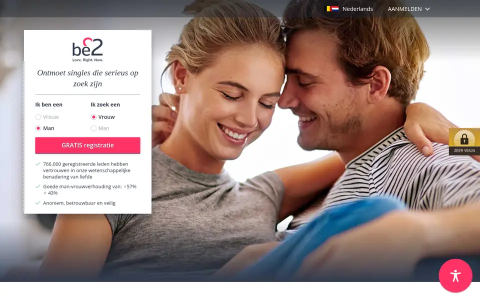 be2 review: de Belgische homepage van be2.be met de gratis registratie