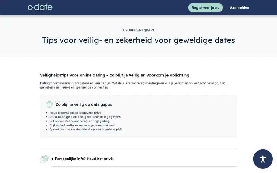C-Date review: de veiligheidspagina met tips voor veilige dates