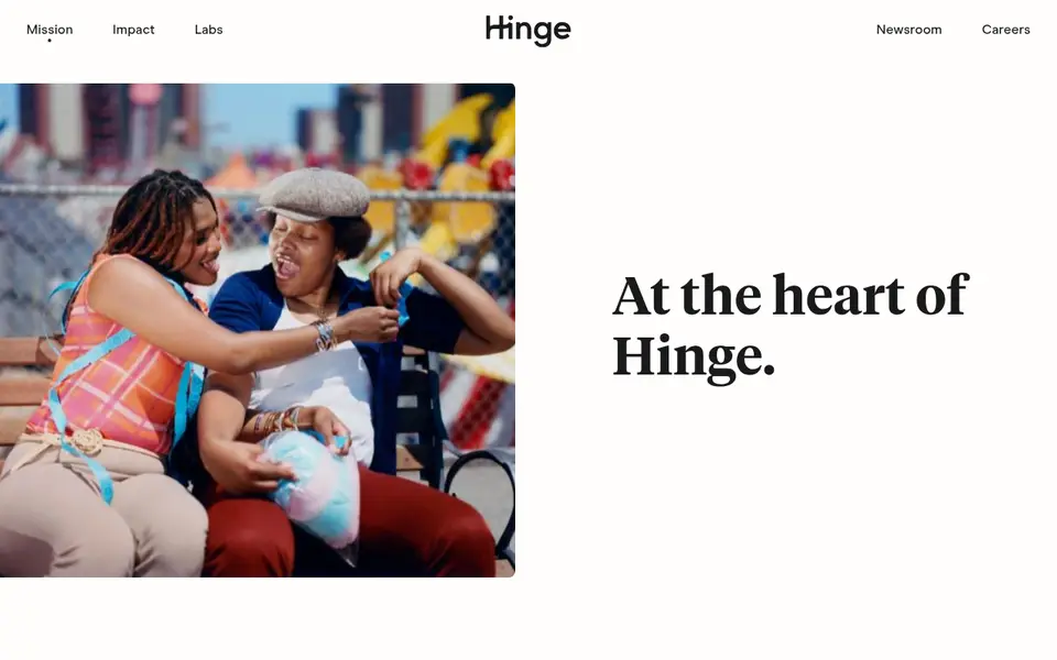 Hinge review: de missiepagina van Hinge