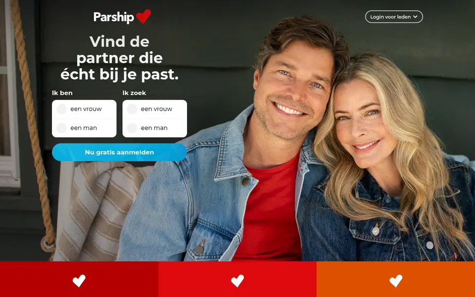 Parship review: de Belgische homepage van parship.be met de gratis aanmelding